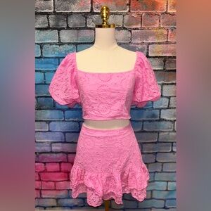 NWT Fashion Nova Pink eyelet 2 piece skirt set.